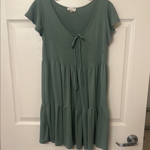 See You Monday Dresses & Skirts - 3/$15 Green Tiered RIBBED Dress w/ Tie Front Sz L SEE YOU MONDAY